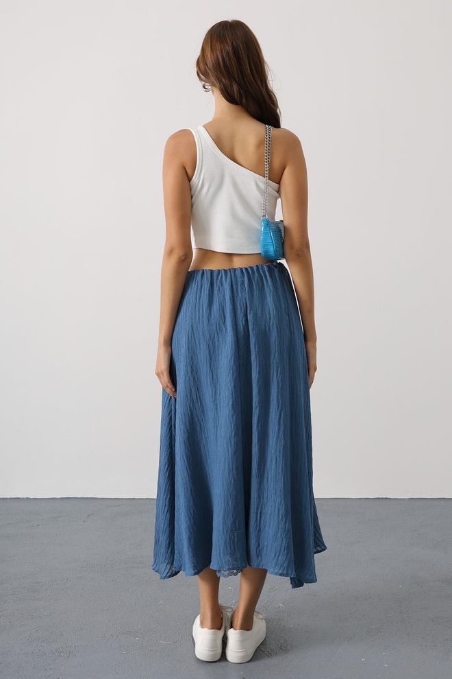 Reyon Blue Flared Maxi Skirt With Mid Waist Wholesale Clothing Spring
