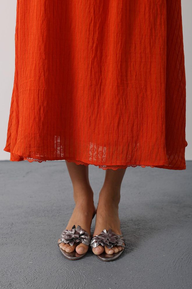 Reyon Orange Flared Maxi Skirt With Mid Waist Wholesale Clothing Boho