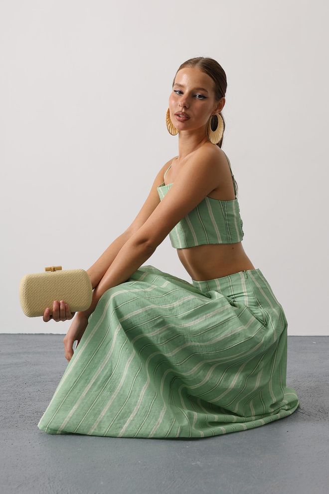 Reyon Verde Set Casuale Boho A Strisce Per Primavera Estate Abbigliamento all'ingrosso Casuale