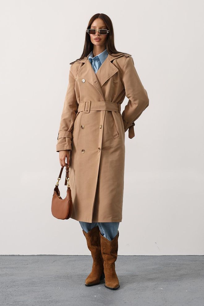 Reyon Beige Trenchcoat Elegant Formal Vintage Style Wholesale Clothing Casual