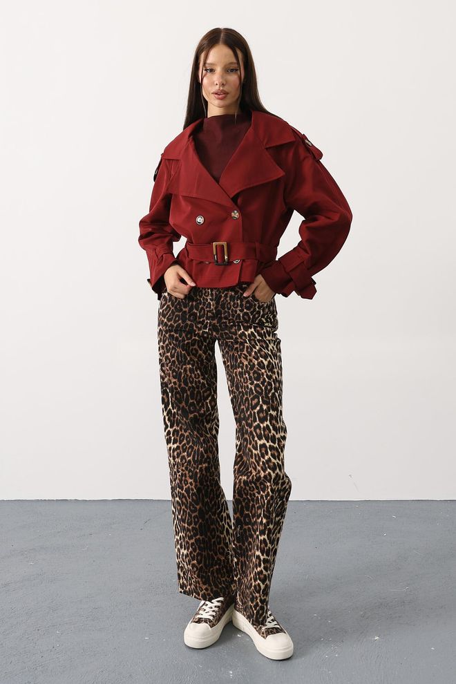 Reyon Claret Red Trenchcoat Double Breasted Elegant Coat Wholesale Clothing Casual