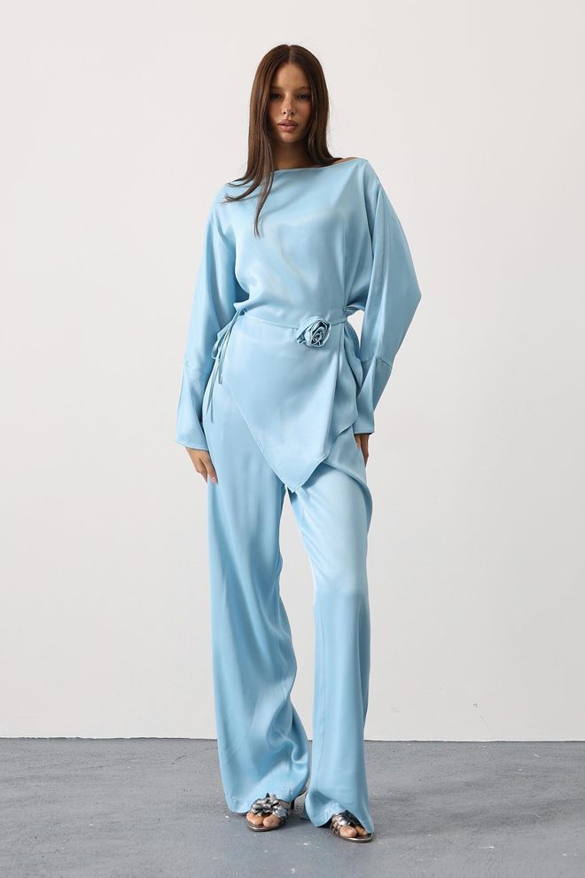 Reyon Blauw Elegant Formeel Set Groothandel Kleding Casual