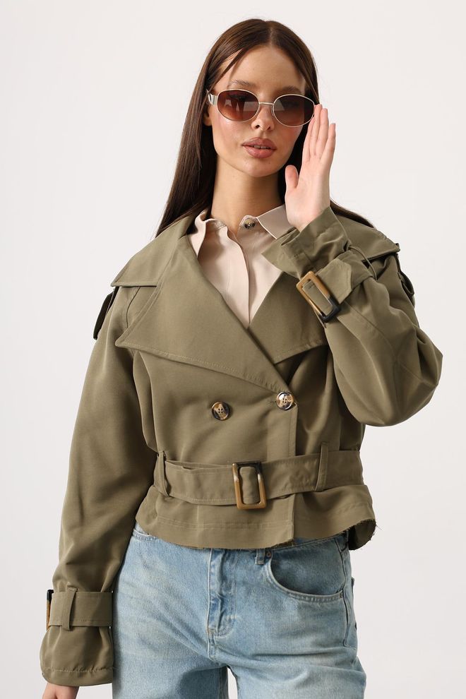 Reyon Khaki Trenchcoat Casual Elegant Streetwear Groothandel Kleding Casual