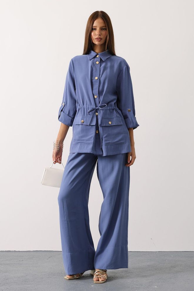 Reyon Blauwe Set Casual Elegant Formeel Groothandel Kleding Casual