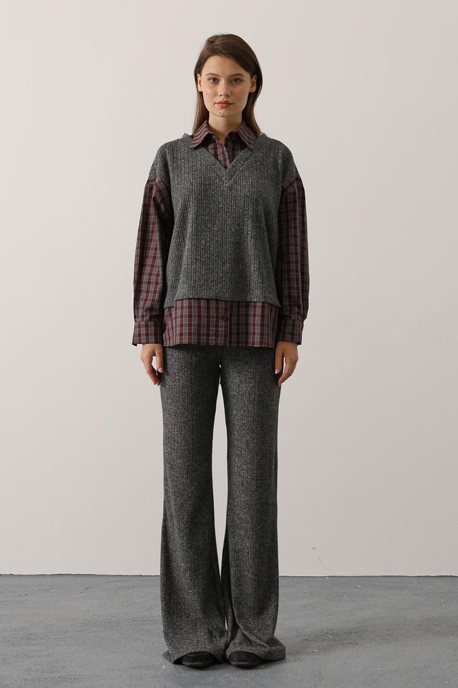 Reyon Set Elegant Vintage În Carouri Gri Îmbrăcăminte cu ridicata Casual