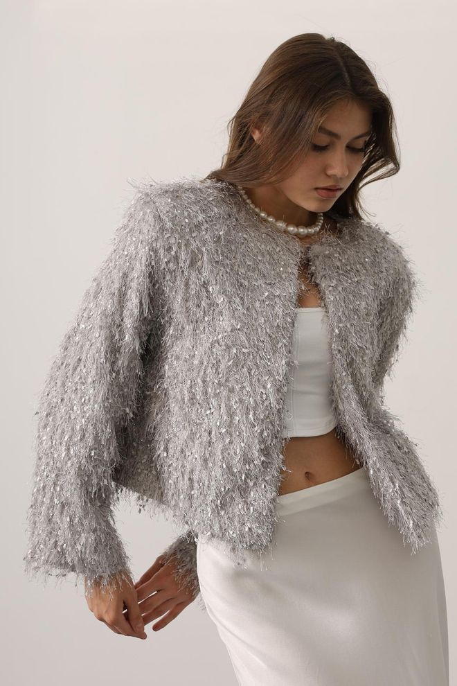 Reyon Argintiu Glam Single Breasted Blazer Geacă Îmbrăcăminte cu ridicata Vintage