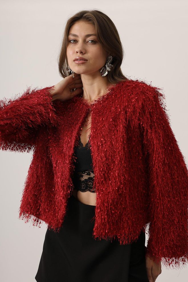 Reyon Rdeča Eleganten Jakna Z Bleščicami Enoprsni Blazer Oblačila na debelo 1