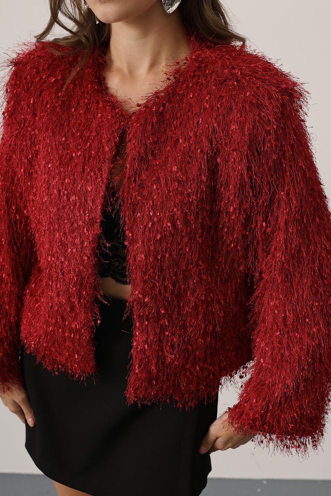 Reyon Rdeča Eleganten Jakna Z Bleščicami Enoprsni Blazer Oblačila na debelo Rojstni dan