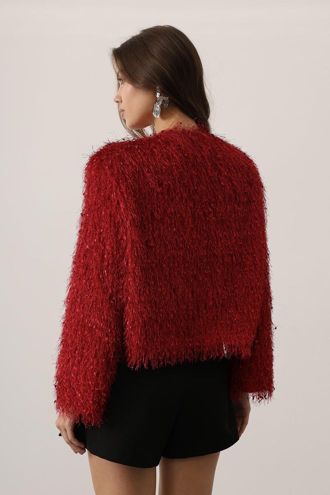 Reyon Rdeča Eleganten Jakna Z Bleščicami Enoprsni Blazer Oblačila na debelo Seksi