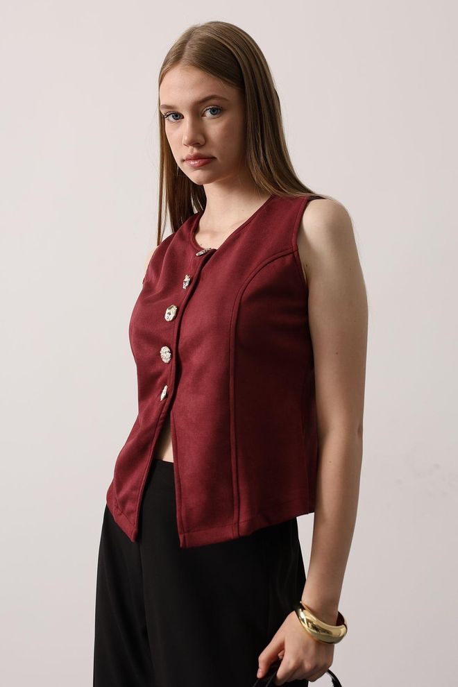 Reyon Bordeauxrood Elegante Slim Fit Vest Groothandel Kleding Vintage