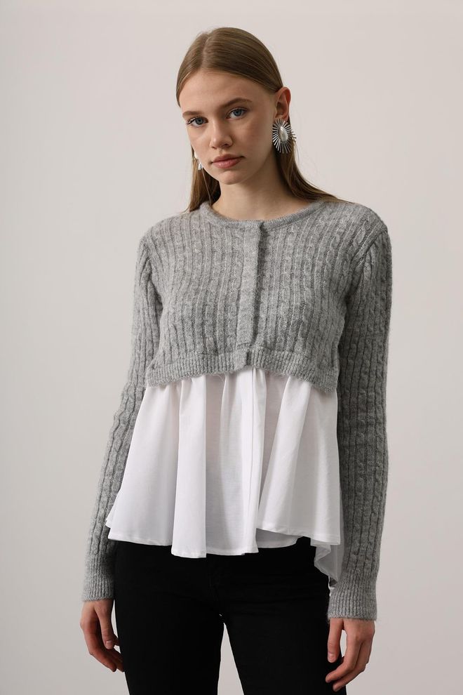 Reyon Grau Lässige Elegante Schlichte Bluse Großhandelskleidung Modest