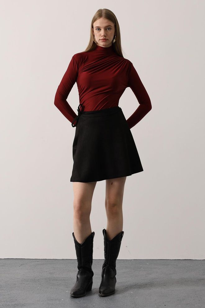 Reyon Zwart Hoge Taille Skort Korte Broek Groothandel Kleding Casual