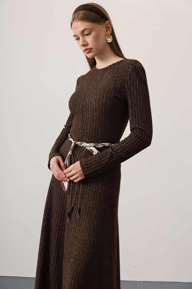 Reyon Asymmetrische Ebise Met Lange Mouwen Bruin Groothandel Kleding 0