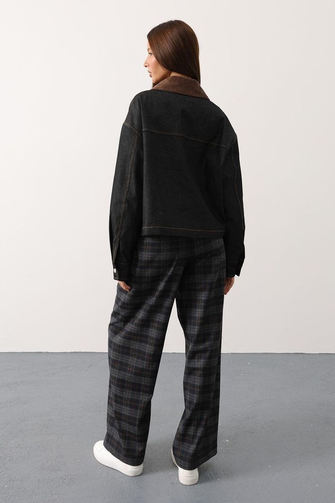 Reyon Pantaloni Con Cintura Con Motivo Scozzese Navy Abbigliamento all'ingrosso 4