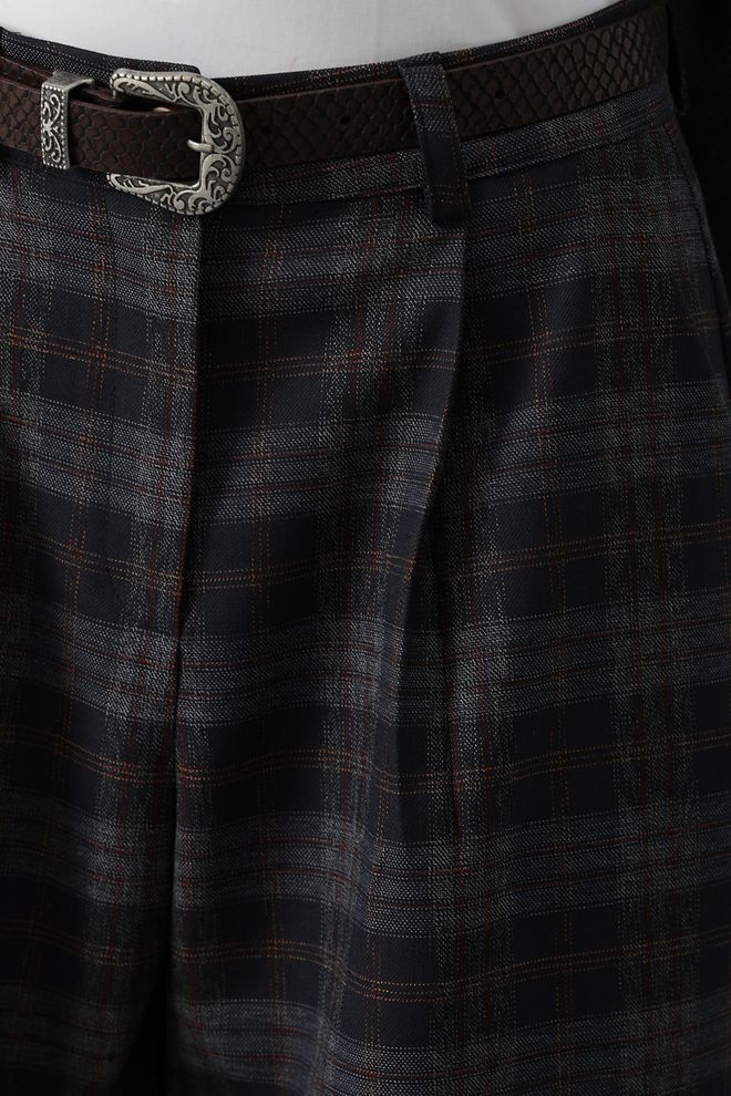 Reyon Pantaloni Con Cintura Con Motivo Scozzese Navy Abbigliamento all'ingrosso 2