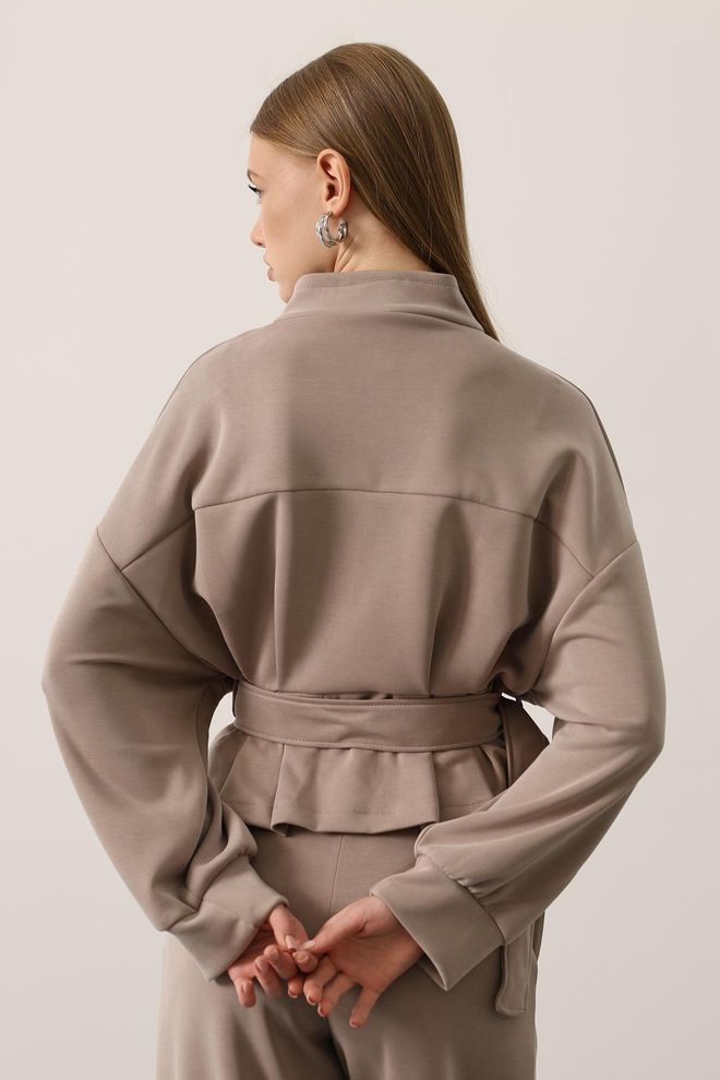 Reyon Μπεζ Μπλούζα Oversized Με Ψηλό Λαιμό Χονδρικό εμπόριο ενδυμάτων Casual
