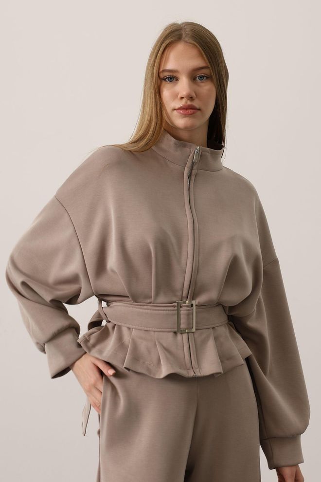 Reyon Μπεζ Μπλούζα Oversized Με Ψηλό Λαιμό Χονδρικό εμπόριο ενδυμάτων 1
