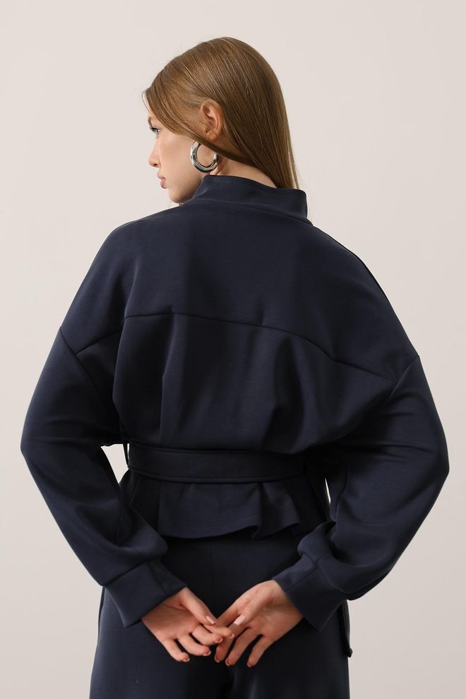 Reyon Μπλούζα Μπλε Μαρέν Με Oversized Εφαρμογή Και Ψηλή Λαιμόκοψη Χονδρικό εμπόριο ενδυμάτων Άνοιξη