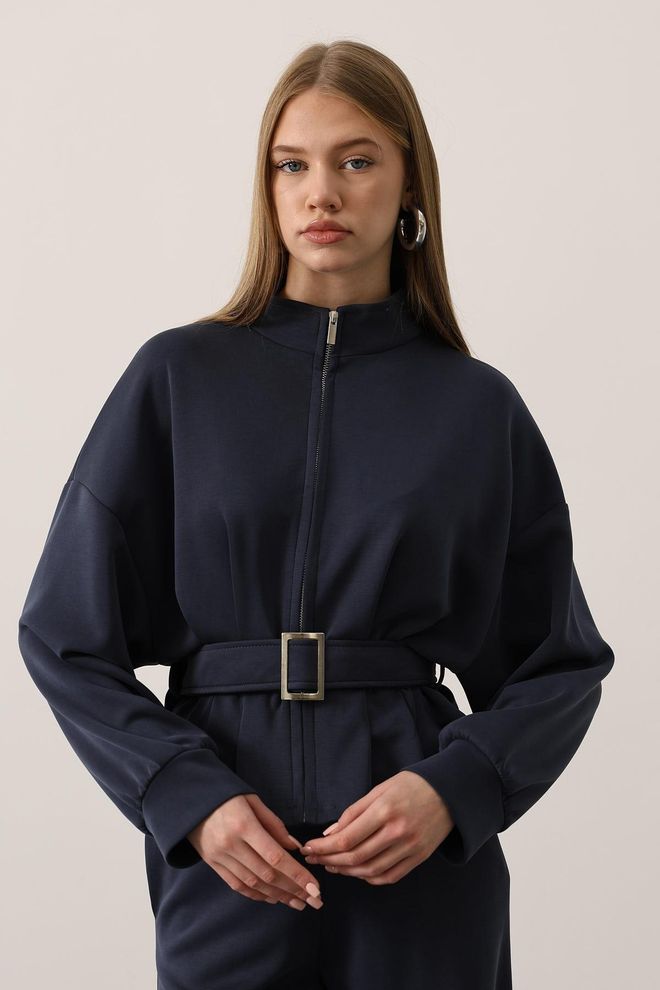 Reyon Μπλούζα Μπλε Μαρέν Με Oversized Εφαρμογή Και Ψηλή Λαιμόκοψη Χονδρικό εμπόριο ενδυμάτων Αθλητικό