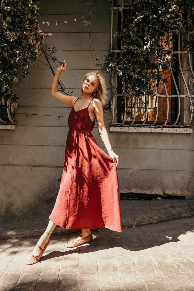 Reyon Vestido Rojo Clarete Sin Mangas Con Escote En V Y Largo Maxi Ropa al por mayor Casual