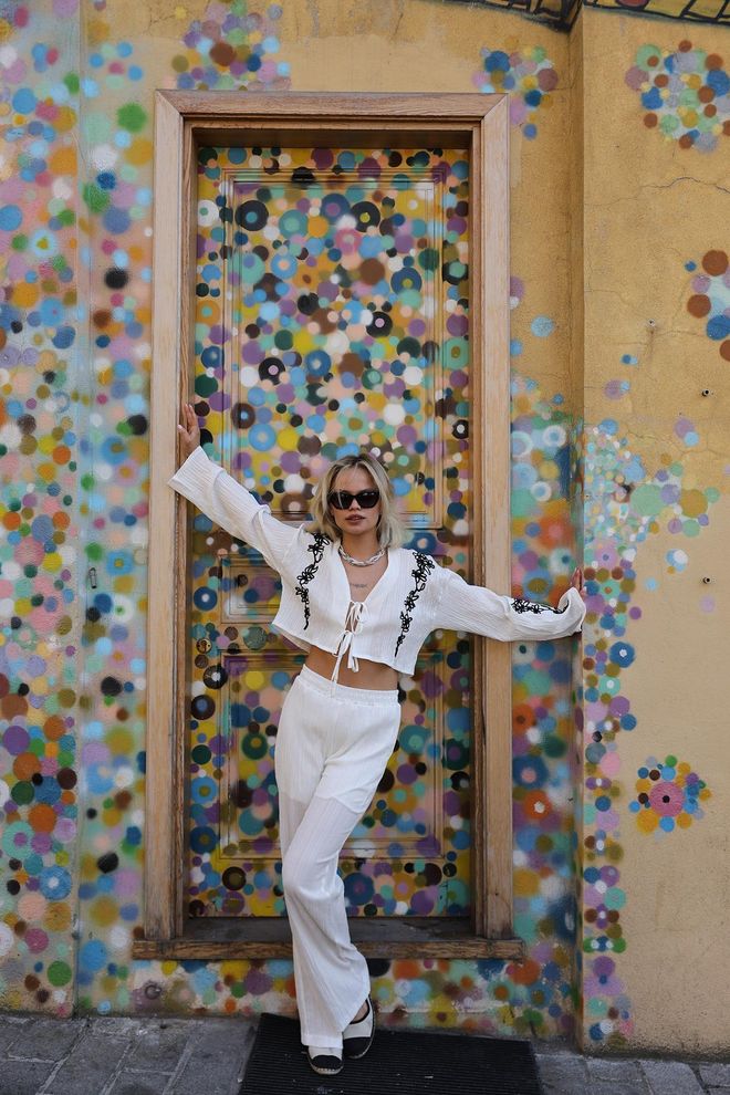 Reyon White Elegant Boho Set With Palazzo Pants Wholesale Clothing Casual