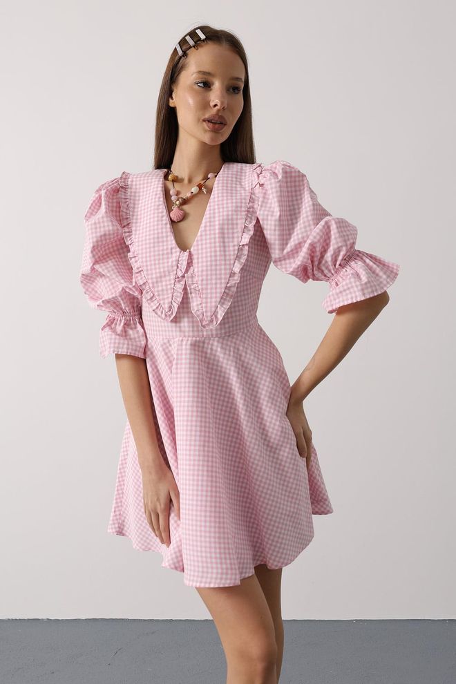 Reyon Rochie Mini Roz Fit & Flare Cu Mâneci Bufante 3/4 Îmbrăcăminte cu ridicata Primăvară
