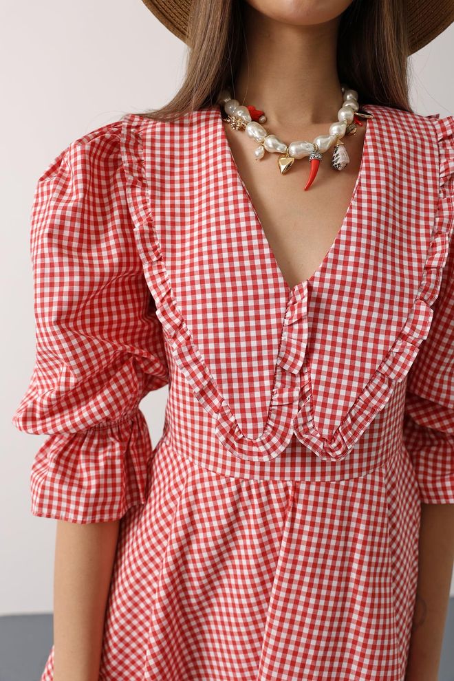 Reyon Црвена Мини Хаљина Fit And Flare Са 3/4 Пуф Рукавима Велепродаја одеће Рођендан