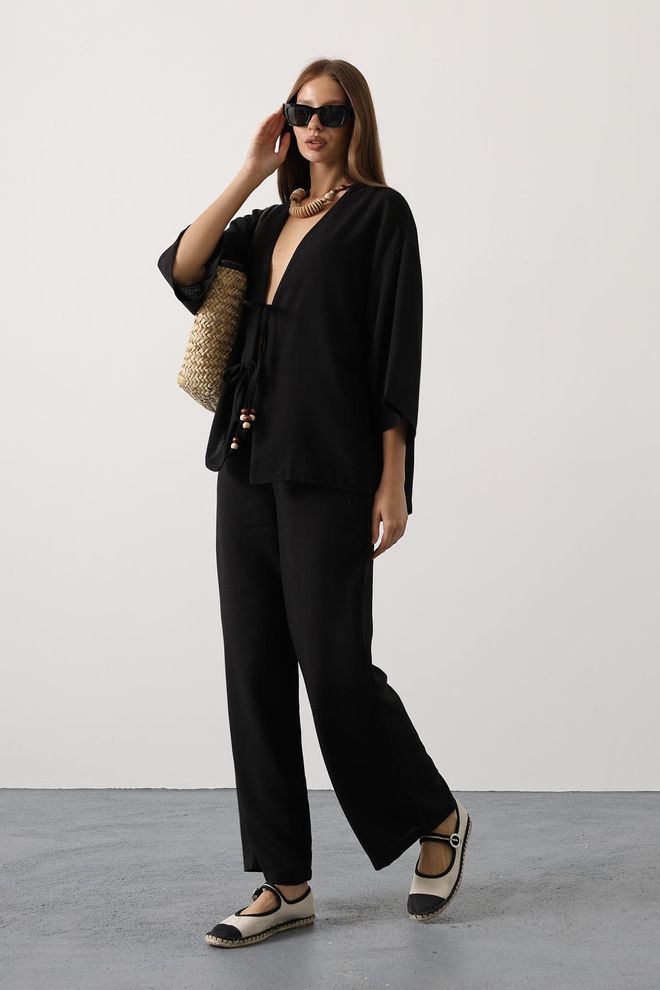Reyon Set Nero Casual Boho Elegante Abbigliamento all'ingrosso Casuale