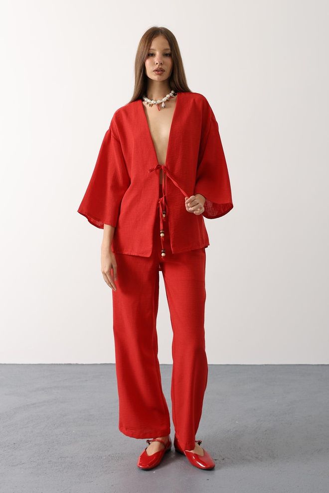 Reyon Κόκκινο Κομψό Boho Casual Σετ Χονδρικό εμπόριο ενδυμάτων Casual