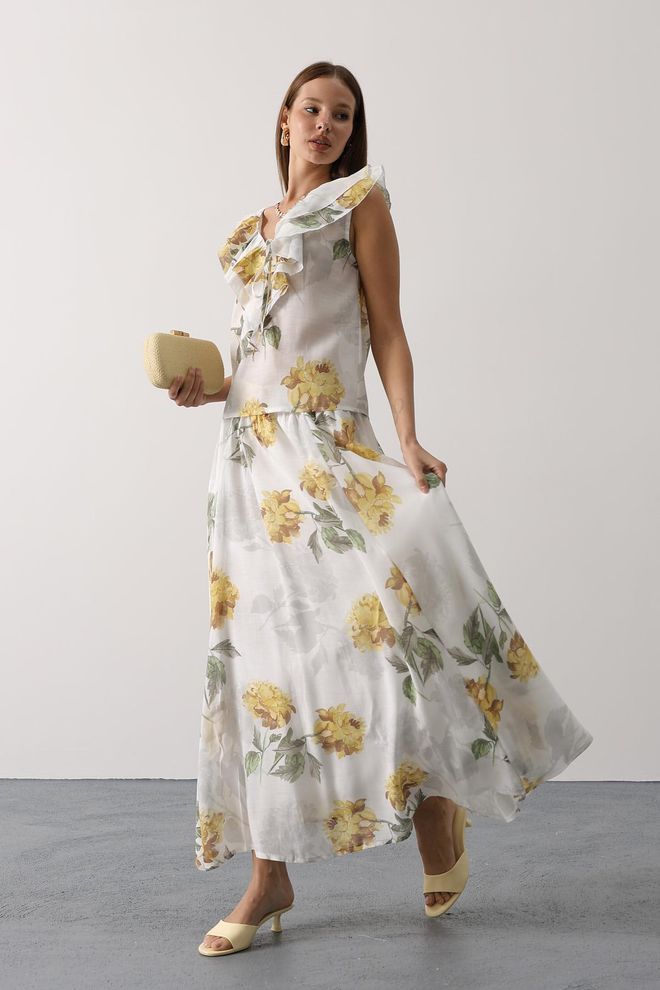 Reyon Gonna Maxi Flare Boho Bianca Abbigliamento all'ingrosso Casuale