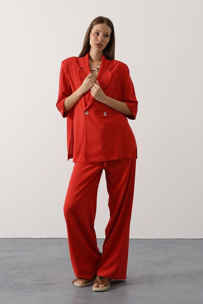 Reyon Pantaloni Palazzo Eleganti Rossi Abbigliamento all'ingrosso Casuale