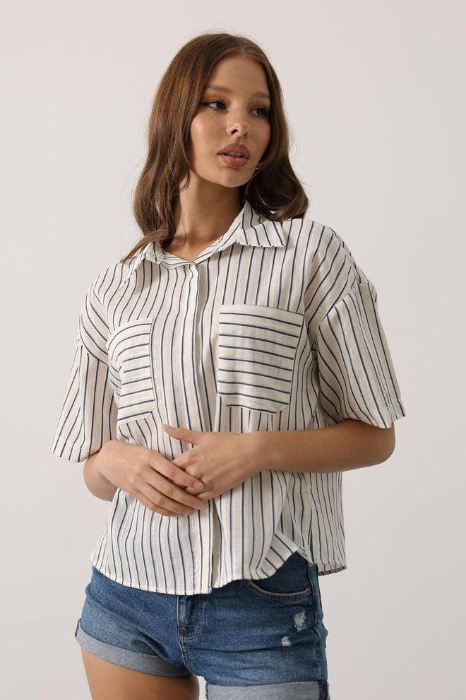 Reyon Camisa Blanca Rayada Casual Formal Ropa al por mayor Casual