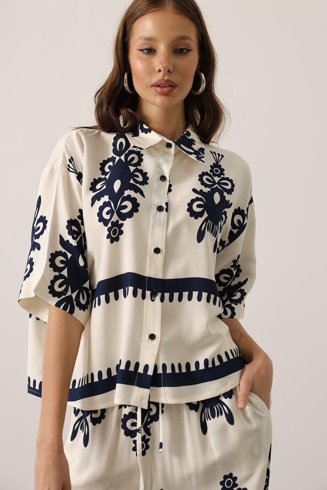 Reyon Conjunto Floral Bege Elegante Para Primavera Verão Roupas por atacado Praia