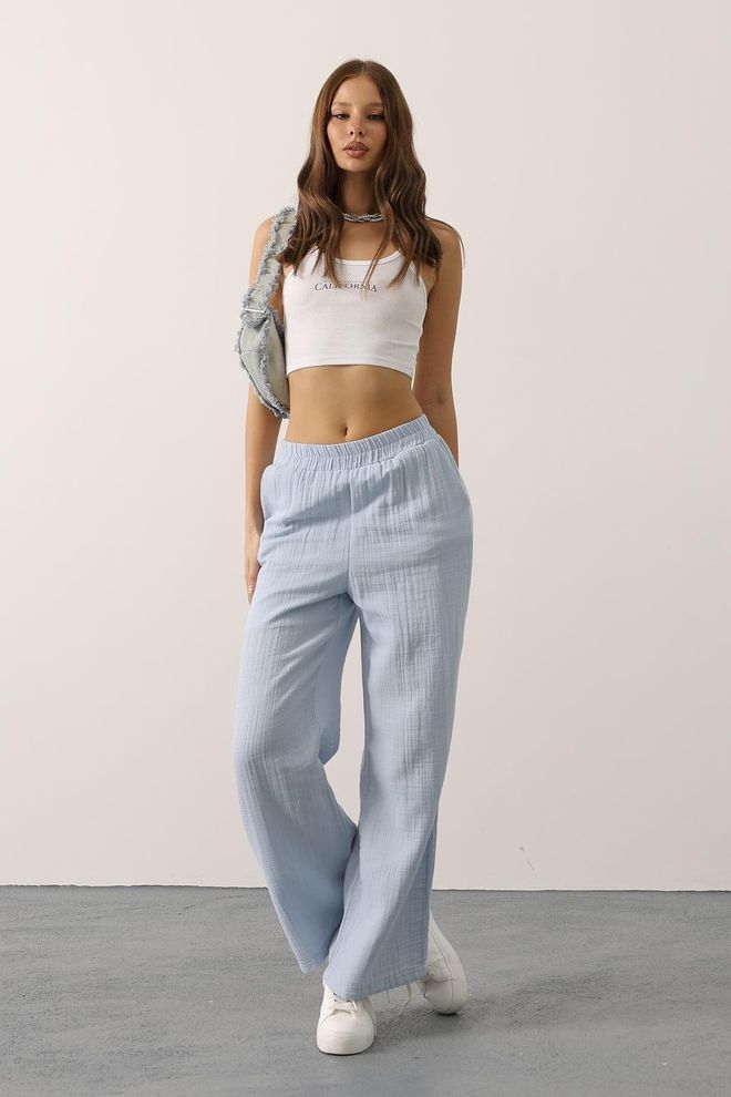 Reyon Μπλε Παντελόνι Palazzo Casual Αθλητικό Χονδρικό εμπόριο ενδυμάτων Casual