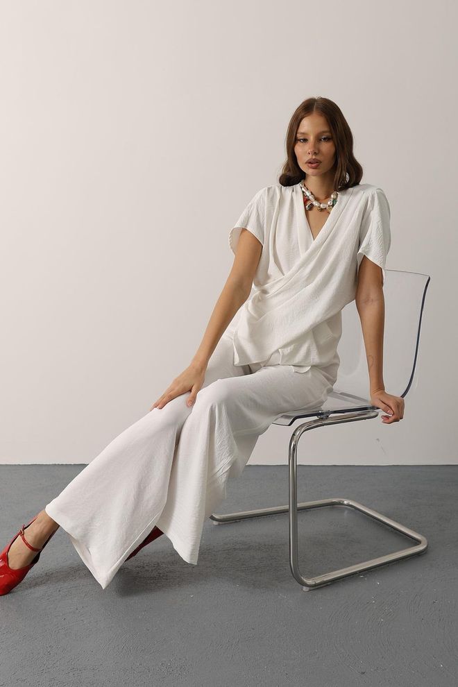 Reyon Set Bianco Elegante Formale Casual Abbigliamento all'ingrosso Casuale