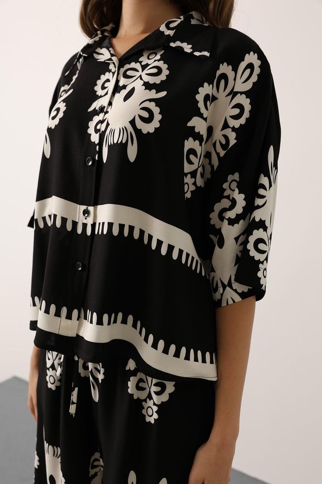 Reyon Conjunto Preto Floral Casual Boho Roupas por atacado Casual