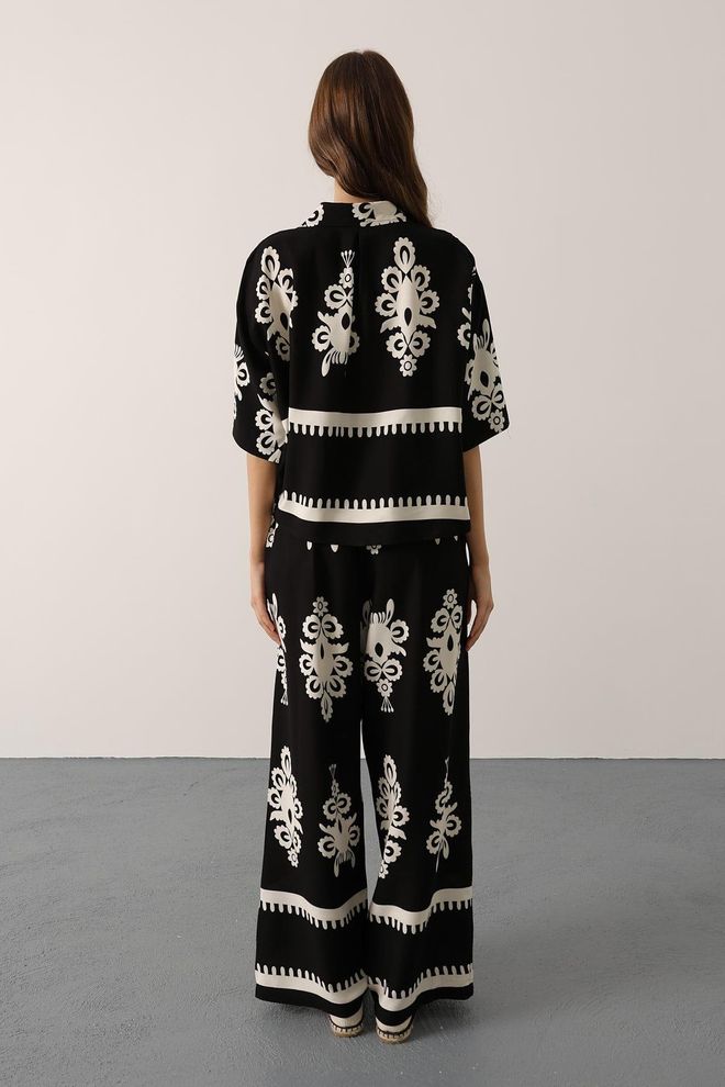 Reyon Conjunto Preto Floral Casual Boho Roupas por atacado 5