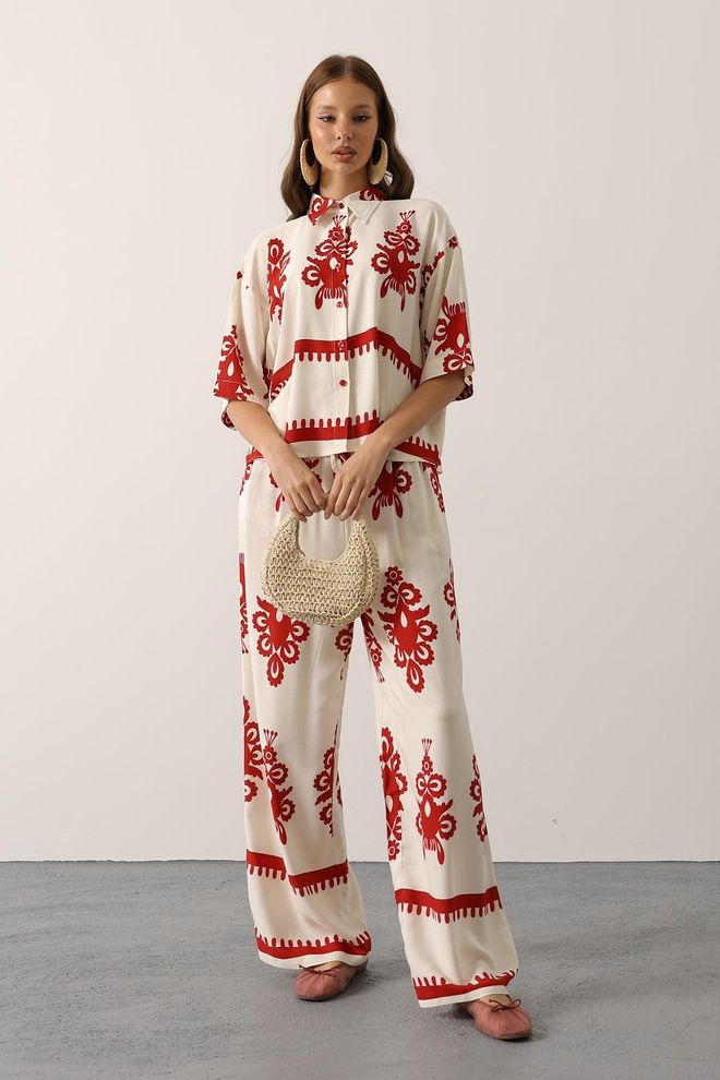 Reyon Beige Lässiges Boho Set Mit Bermuda Shorts & Maxi Rock Großhandelskleidung Modest