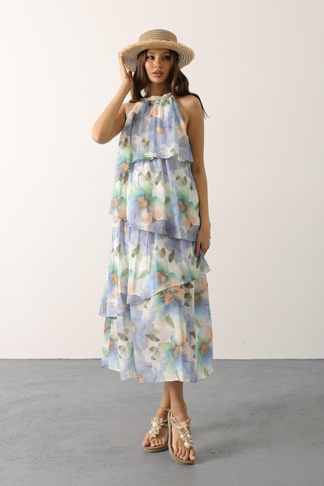 Reyon Rochie Albastră Boho Fit And Flare Îmbrăcăminte cu ridicata Casual