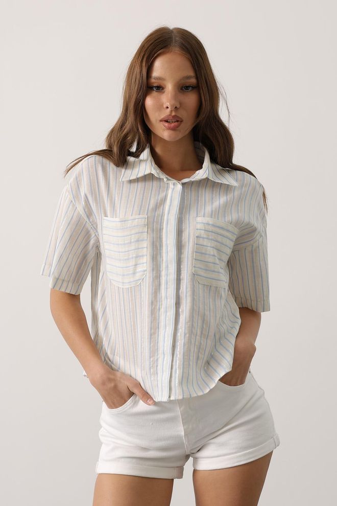 Reyon Camisa Blanca Casual A Rayas Con Botones Ropa al por mayor Casual