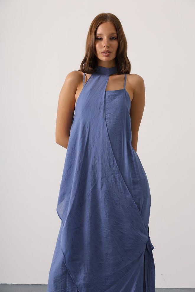 Reyon Rochie Albastră Casual Elegantă Boho Sexy Formală Tip Slip Îmbrăcăminte cu ridicata Casual