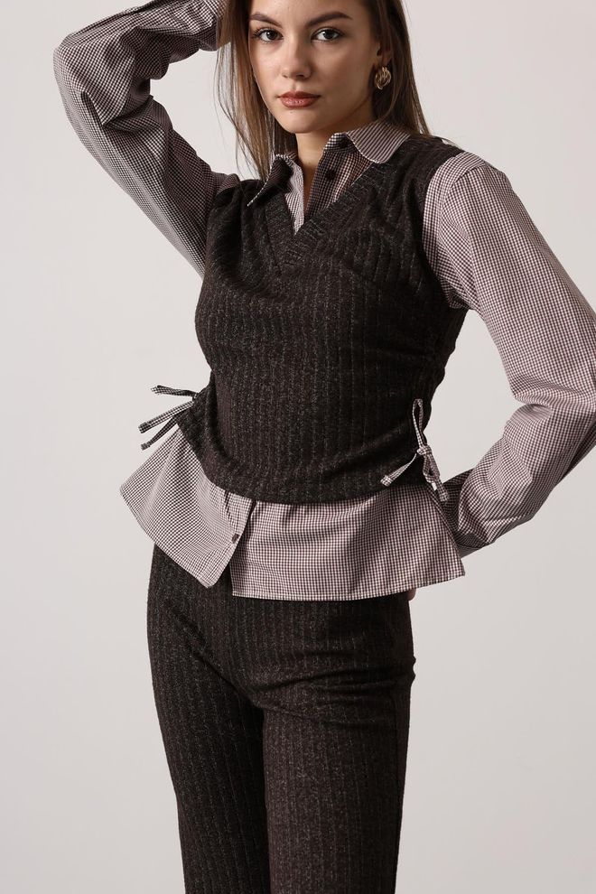 Reyon Комплект Кафяв Официален Елегантен Тесен Дрехи на едро Официален