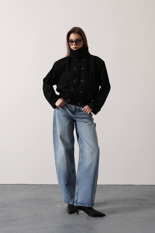 Reyon Черно Двуредово Яке блейзър Дрехи на едро Небрежен