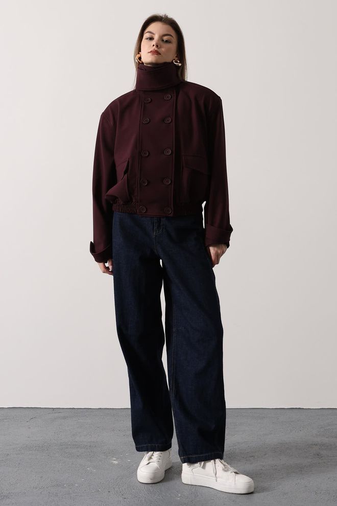 Reyon Яке Бордо Двуредов Блейзър С Уголемена Кройка Дрехи на едро Небрежен