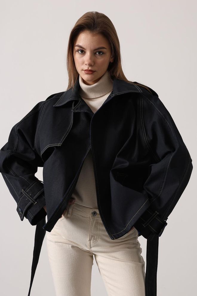 Reyon Chaqueta Vaquera Negra De Corte Sobredimensionado Con Bolsillos De Parche Ropa al por mayor Casual