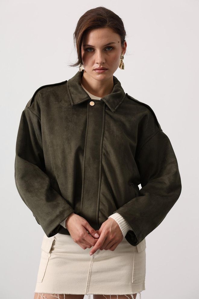 Reyon Green Bomber Jacket With Oversized Fit Wholesale Clothing Work