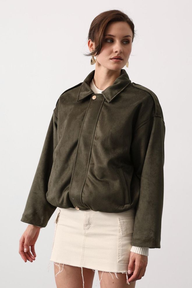 Reyon Green Bomber Jacket With Oversized Fit Wholesale Clothing Casual