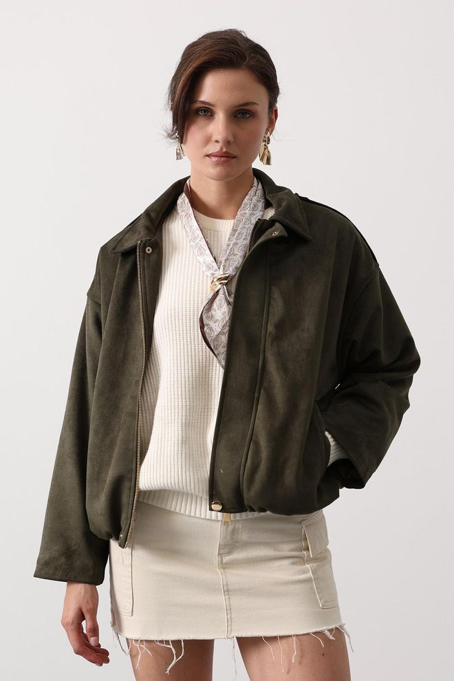 Reyon Green Bomber Jacket With Oversized Fit Wholesale Clothing 1