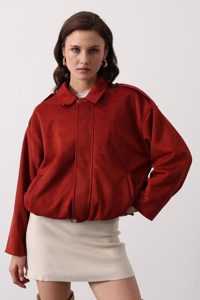 Reyon Red Oversized Windbreaker Jacket Wholesale Clothing Casual