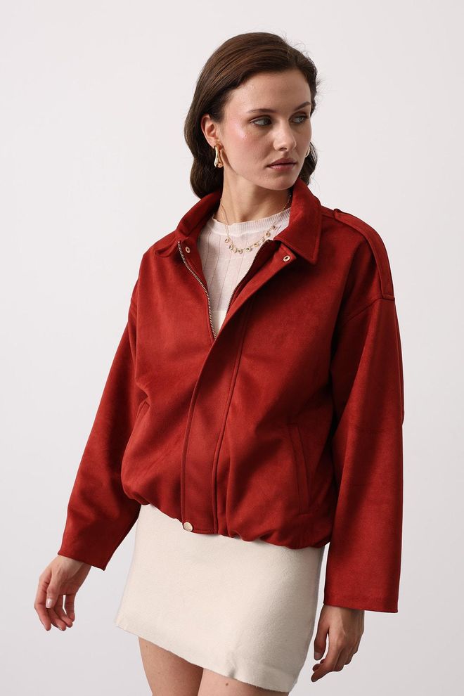 Reyon Red Oversized Windbreaker Jacket Wholesale Clothing Spring